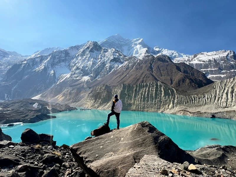 man standing and enjpying the view from North Annapurna Base Camp