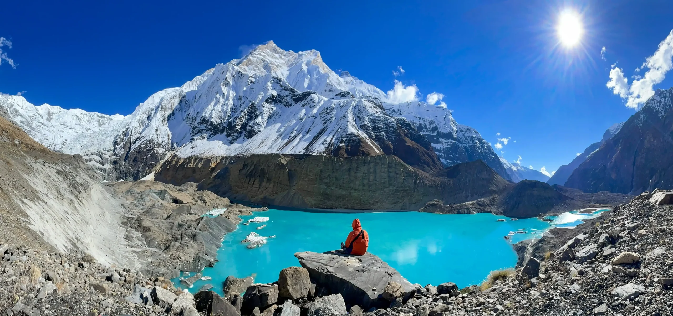 man sitting and enjpying the view from North Annapurna Base Camp