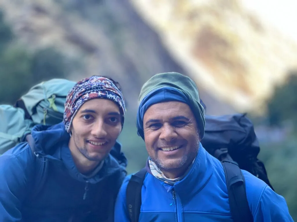 Father and son on the way to langtang valley trek