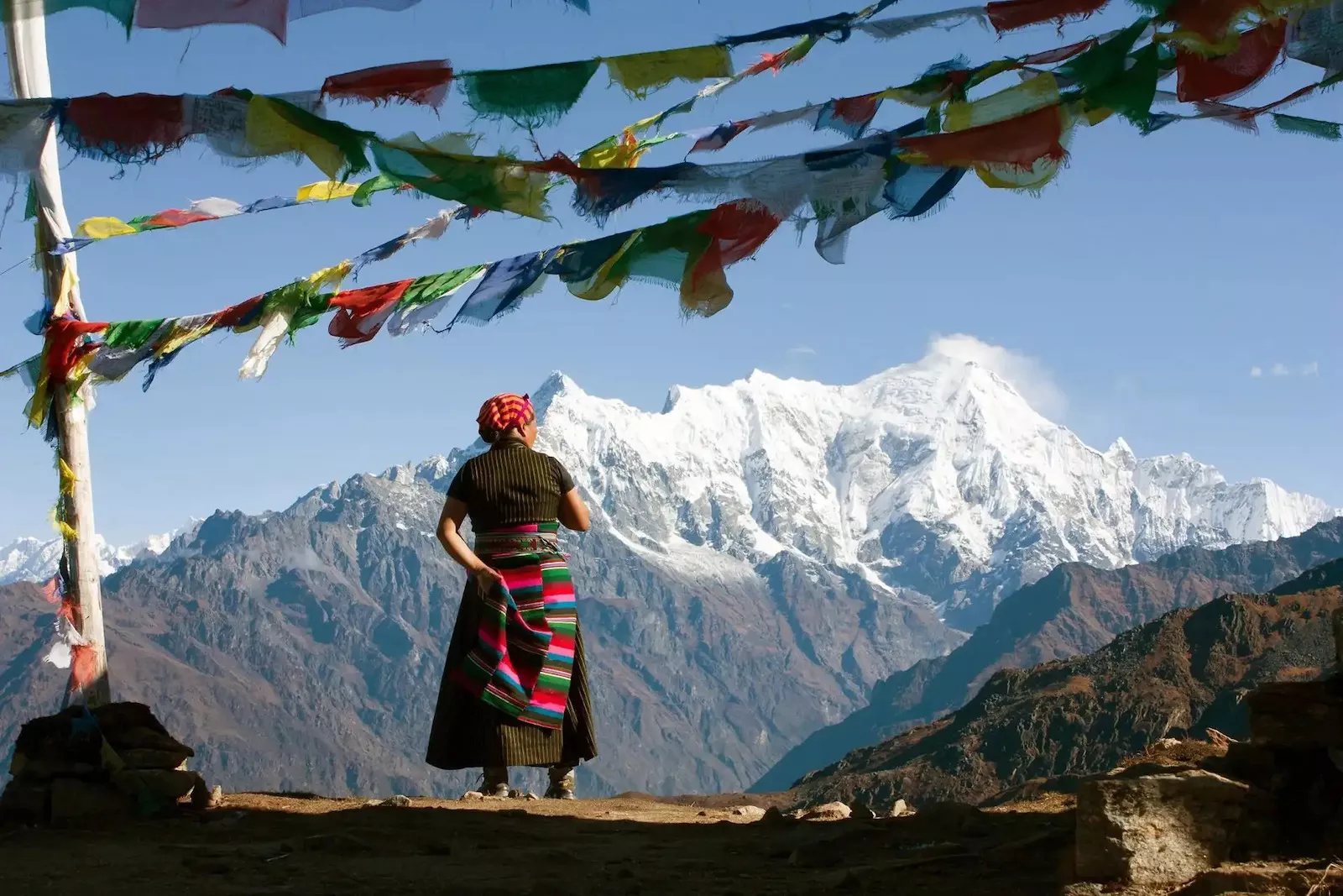 women watching mountain from tamang heritage trek